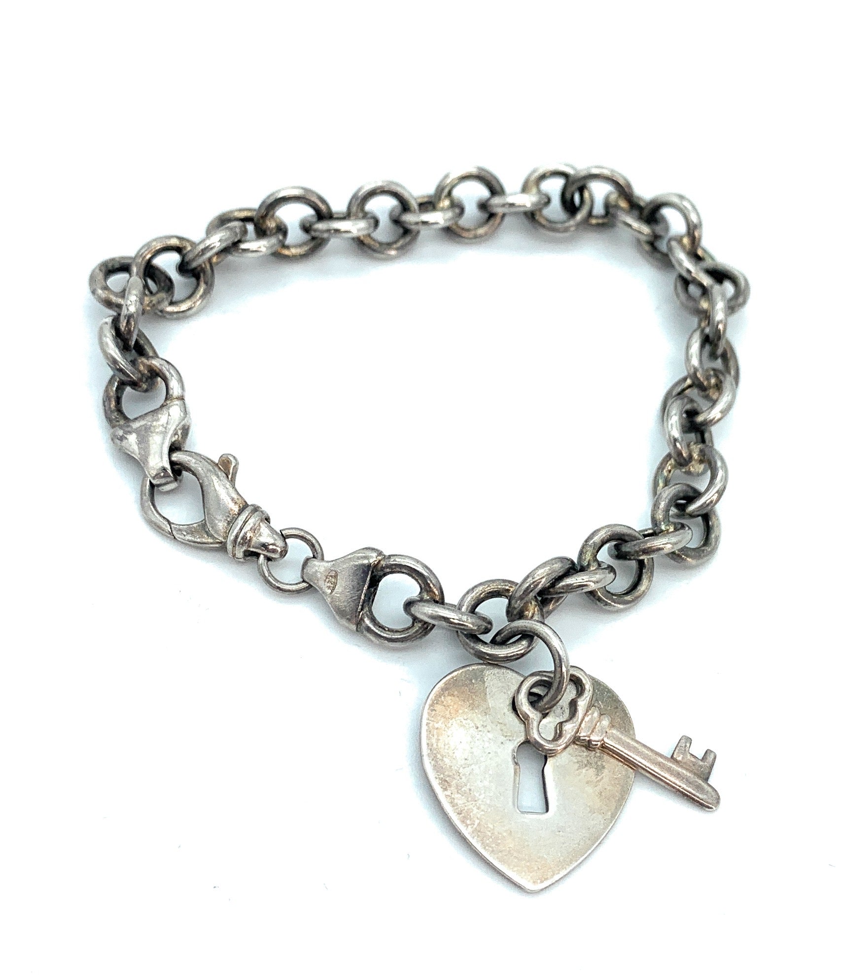 Sterling Silver Clasp Bracelet - With Engraved Heart & Birthstone Charm